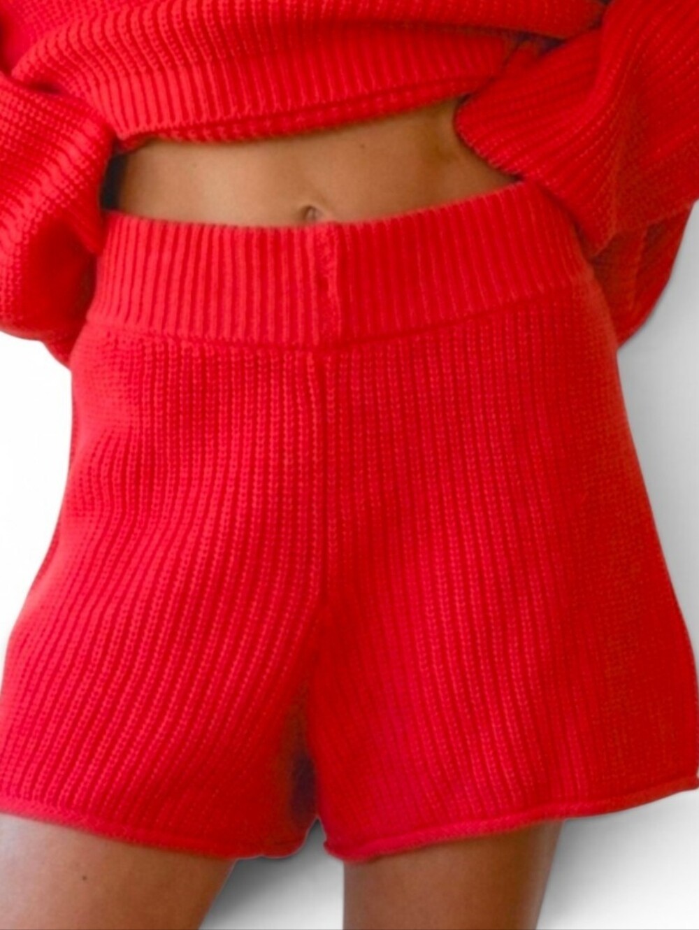 SOLAI THE LABEL Slow The Tide Dark Coral Knit Shorts - Small